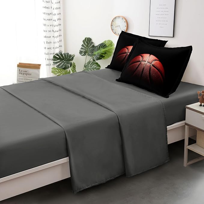 Teenage Boy Bedding Sets Twin 4 Pieces Basketball Comforter Set for Boys Twin Size Bed in a Bag Set, Basketball Bedding Twin, Red Black