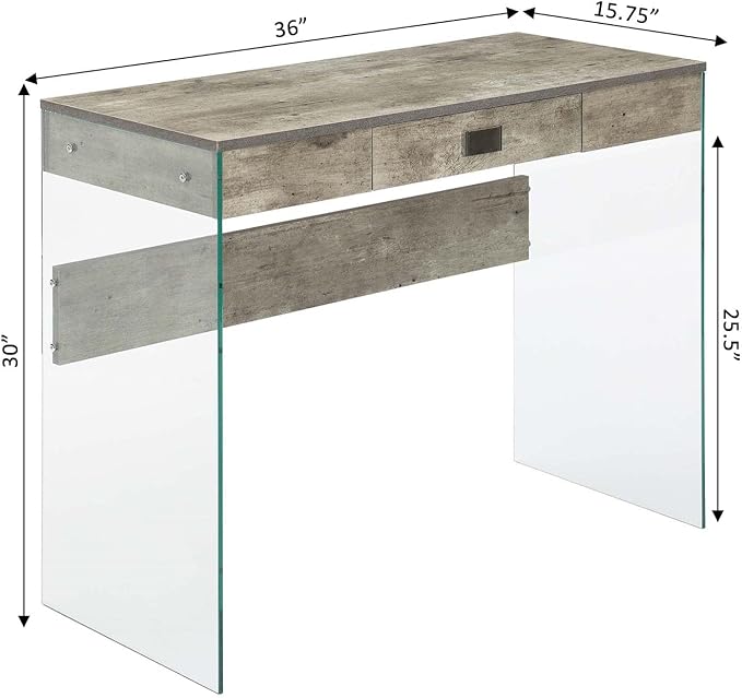Convenience Concepts SoHo 1 Drawer Glass 36 inch Desk, Faux Birch/Glass