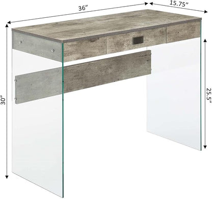 Convenience Concepts SoHo 1 Drawer Glass 36 inch Desk, Faux Birch/Glass