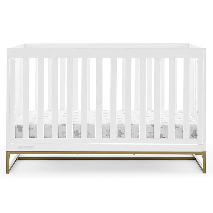 Delta Children Jade 4-in-1 Convertible Crib - Greenguard Gold Certified, Bianca White/Bronze