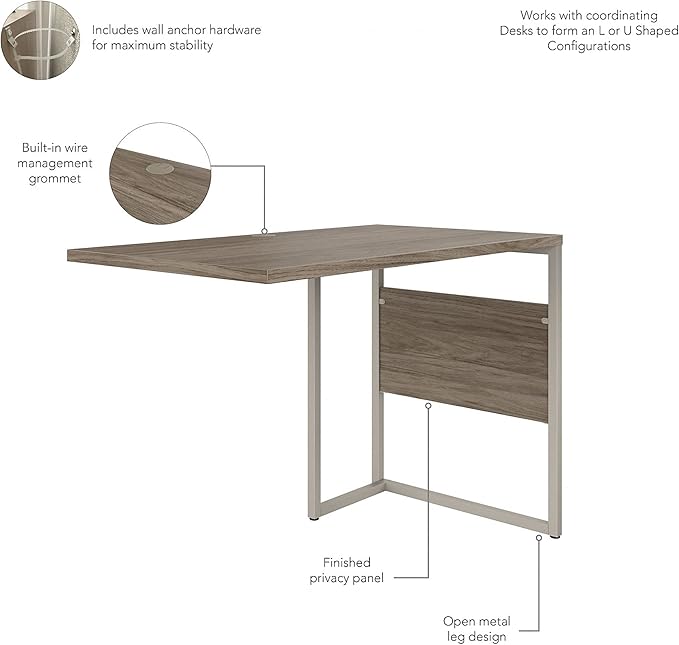 Bush Business Furniture Hybrid Desk Return/Bridge, 42W x 24D, Modern Hickory