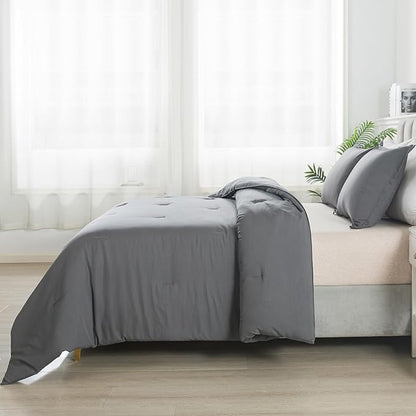 Dark Gray Comforter Set King, Solid Grey Down Alternative Bedding Comforter Set, Breathable Fluffy Microfiber Comforter King Size (104"x90") for All Seasons with Pillowcase…