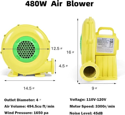 COSTWAY Bounce House Blower for Inflatable Bounce House Bouncy Castle,Yellow/Green