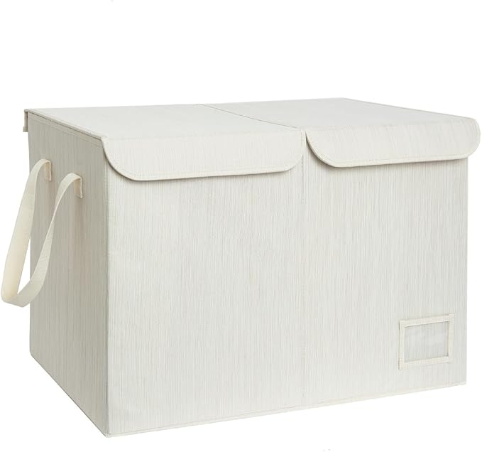 StorageWorks Toy Storage Organizer with Flip-Top Lids, Toy Bins for Living Room, Nursery Room, Playroom, Large Toy Chest for Kids, Mixing of Beige, White & Ivory, 24 ¾"L x 13" W x 16" H