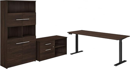 Bush Business Furniture Office 500 Height Adjustable Standing Desk with Storage and Bookcase, 72W, Black Walnut