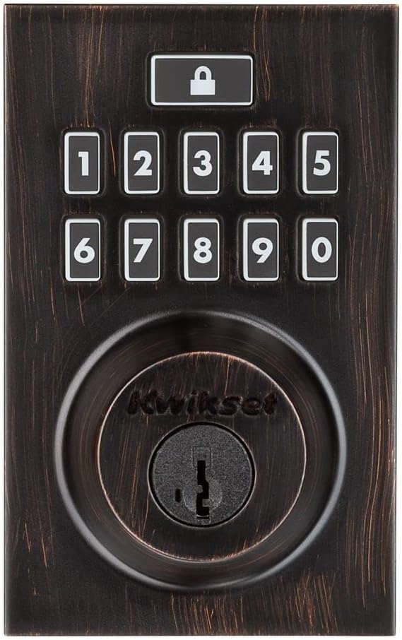 Kwikset 914 Contemporary Keypad SmartCode Electronic Deadbolt Smart Lock featuring SmartKey Security and ZigBee 3.0 Technology in Venetian Bronze
