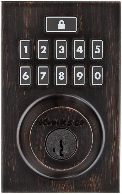 Kwikset 914 Contemporary Keypad SmartCode Electronic Deadbolt Smart Lock featuring SmartKey Security and ZigBee 3.0 Technology in Venetian Bronze