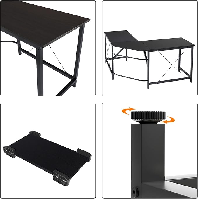 sogesfurniture Large L-Shaped Computer Office Desk, 59" Corner Gaming Desk Workstation Desk PC Laptop Office Home Desk L Desk, Black