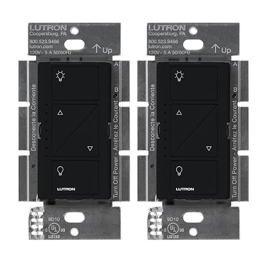 Lutron Caseta Original Smart Dimmer Switch (Lutron Smart Hub Required), for LED Lights, 150 Watt, Single-Pole/3-Way, No Neutral Required, PD-6WCL-BL-2-Pack, Black, 2 Black