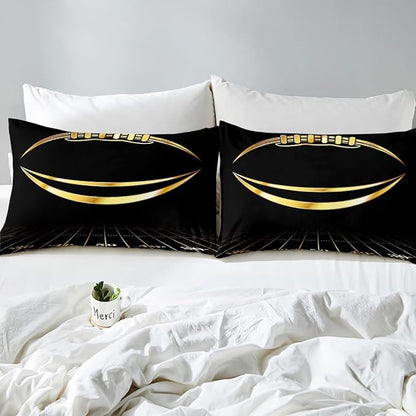 Feelyou Football Bedding Set King Kids Rugby Sports Comforter Set American Football Comforter Set for Boys Golden Black Room Decor Quilt with 2 Pillow Case Boys
