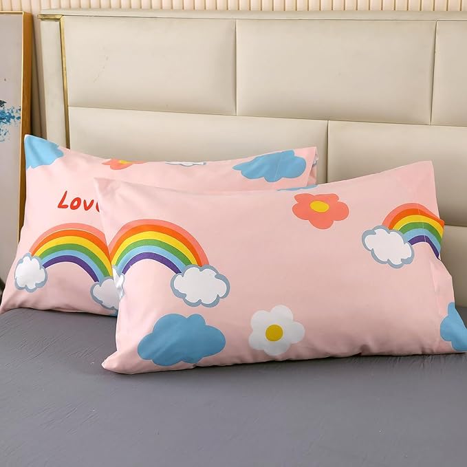 3PCS Rainbow Comforter Set Full, Cute Pink Full Size Flower Cloud and Rainbow Comforter Aesthetics, Super Soft and Comfort Microfiber, Kawaii Girls’ Bedroom Decor for Kids, Teens, Children, Women