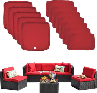 ClawsCover 12 Pack Outdoor Seat and Back Cushions Replacement Covers Fit for 6Pieces 5-Seater Wicker Rattan Patio Furniture Conversation Set Sectional Couch Chairs,Red-Include Cover Only