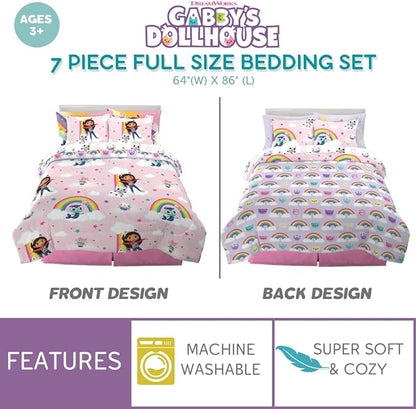 Franco Gabby's Dollhouse Kids Bedding Super Soft Comforter and Sheet Set with Sham, 7 Piece Full Size, (Officially Licensed Product)