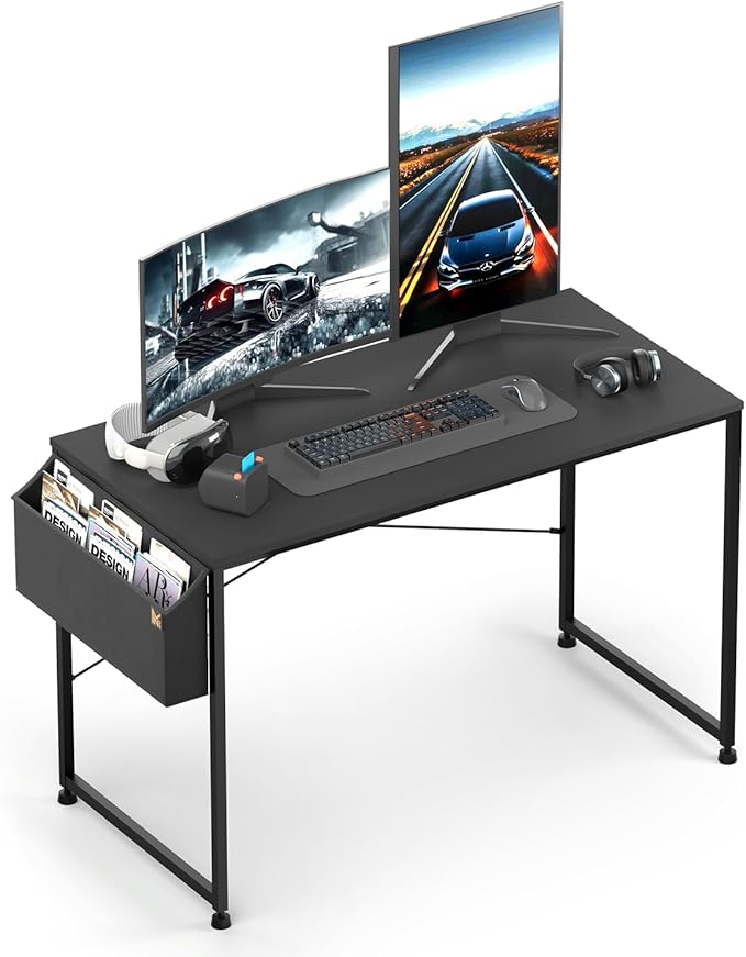 MoNiBloom Computer Desk 47", Simple Style Home Gaming Desk with Storage Bag, Office Writing Workstation- Black