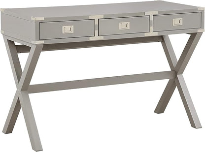 OSP Home Furnishings Wellington 46-Inch Writing Desk with Power Hub and 3 Storage Drawers, Grey