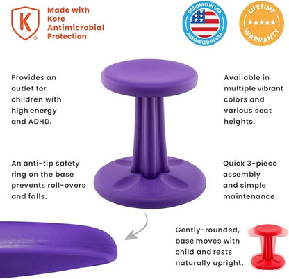 Kore Kids Preschool Wobble Chair - Flexible Seating Stool for Classroom, Preschool, Kindergarten & Elementary School - Age 4-5 yrs, Purple (12in)