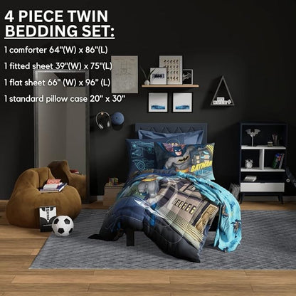 Franco Kids Bedding Super Soft Comforter and Sheet Set, 4 Piece Twin Size, Batman
