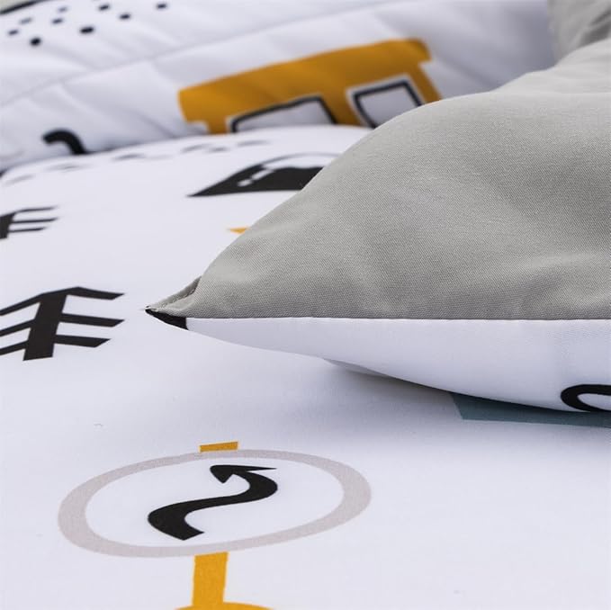 NTBED 5 Pieces Construction Truck Twin Comforter Set for Boys Kids Forest Vehicles Excavator Lightweight Microfiber Bedding Sets