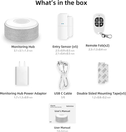 WiFi Door Alarm System, Wireless DIY Smart Home Security System, with Phone APP Alert, 8 Pieces-Kit (Alarm Siren, Door Window Sensor, Remote), Work with Alexa, for House, Apartment, by tolviviov