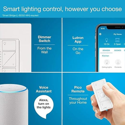 Lutron Caseta Original Smart Dimmer Switch (Lutron Smart Hub Required), for LED Lights, 150 Watt, Single-Pole/3-Way, No Neutral Required, PD-6WCL-LA 4-PACK, Light Almond, 4 Pack