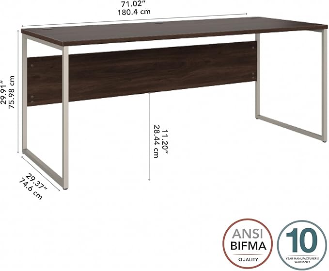 Bush Business Furniture Hybrid 72W x 30D Computer Table Desk with Metal Legs in Black Walnut