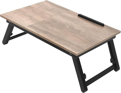 Bamboo Laptop Desk Bed Tray Table Adjustable Table for Computer Tilting Top Foldable Leg with Drawer