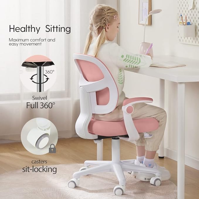 Kids Desk Chair, Height Adjustable Kids Chair, Ergonomically Designed Kids Computer Chair. Made Suitable for 4~12 Years Old Child, Pink