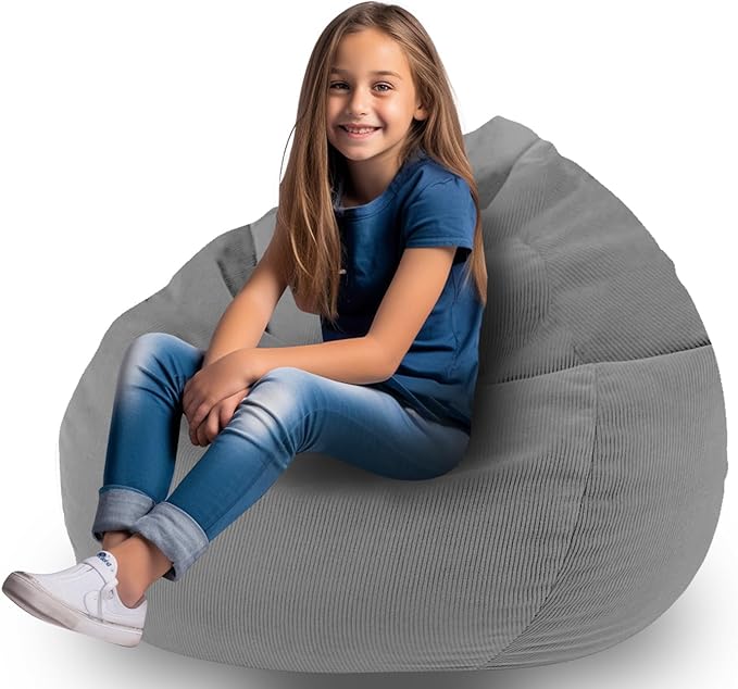 Stuffed Animal Storage Bean Bag Chair Corduroy Toy Cover Organize Plush Toys and Textiles Perfect Ultra Soft Sack Bean Bag for Kids and Teens (No Filler) Gray