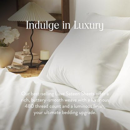 Brooklinen Luxury Sateen 4 Piece Twin XL Sheets Set in White - 100% Cotton Sateen Sheets - 1 Fitted Sheet, 1 Flat Sheet, 2 Pillowcases - Best Luxury Sheets