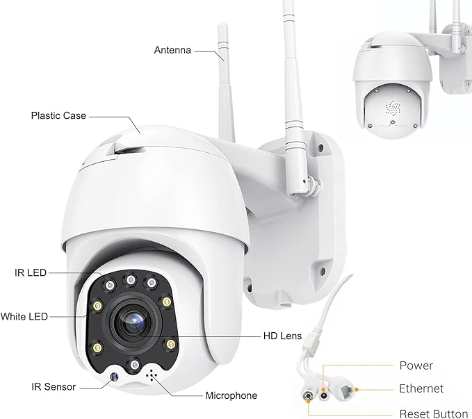 Outdoor PTZ WiFi IP Security Camera 1080P Home Surveillance Camera Pan/Tilt Two-Way Audio Motion Detection Color Night Vision Auto Tracking CamHiPro APP AT-200DW
