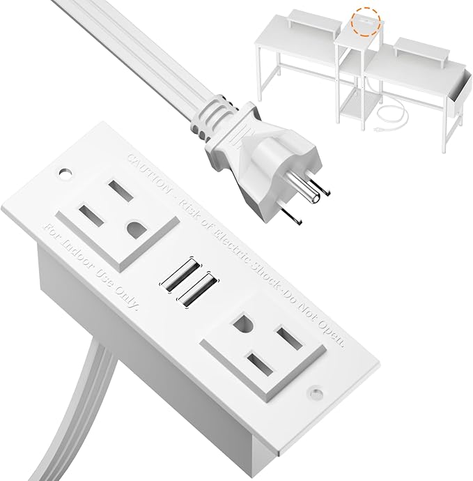 Furologee Charging Station for White 2 Penson Desk with LED Lights and Monitor Stand
