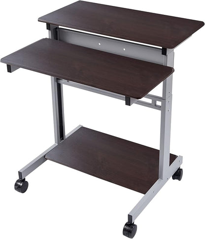 Stand Up Desk Store Rolling Adjustable Height Two Tier Standing Desk Computer Workstation (Silver Frame/Dark Walnut Top, 32" Wide)