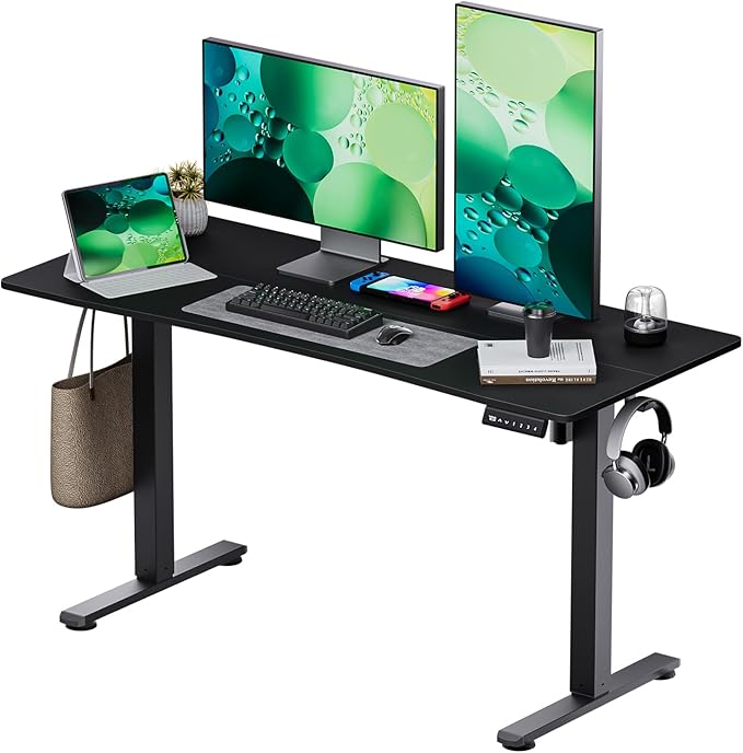 Electric Standing Desk,Adjustable Height Desk With Curved Desktop, Stand Up Desk With 2 Metal Hooks & Cable Organizer Box, Powerful Motor For Fast Switch From Sit To Stand Position 55x24 Black