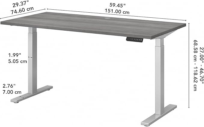 Bush Business Furniture Move 60 Series Electric Ergonomic Sit-Stand Computer Table for Home and Professional Office, 60W x 30D, Platinum Gray