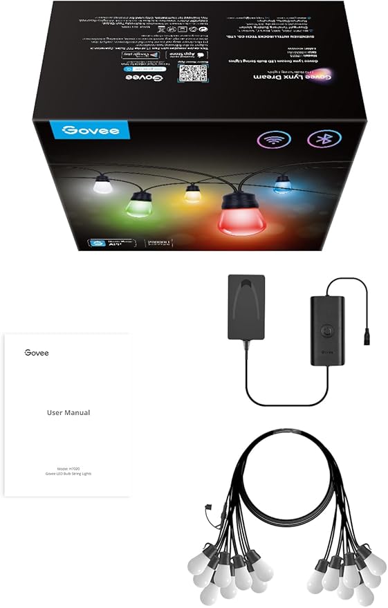 Govee Smart Outdoor String Lights H7020, RGBIC Warm White 48ft LED Bulbs for Halloween Decorations, Christmas, WiFi Patio Lights Work with Alexa, Google Assistant, APP Control, IP65 Waterproof