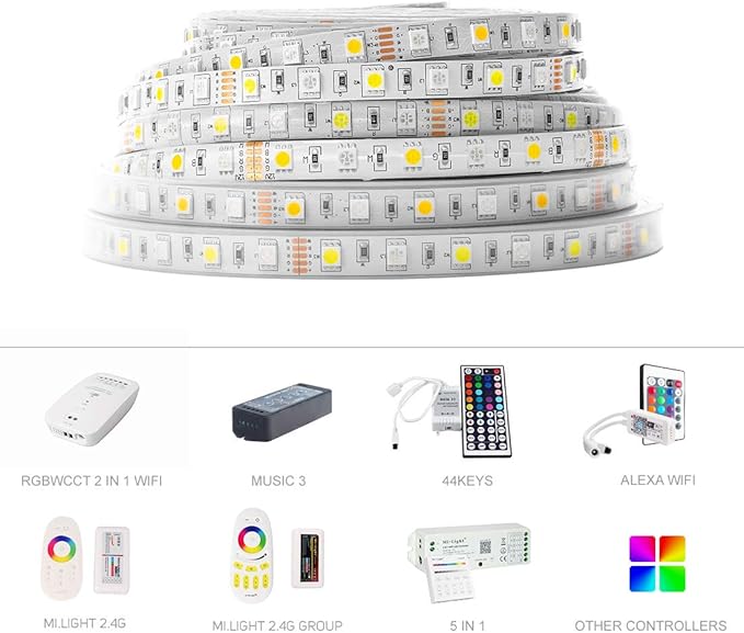 BTF-LIGHTING 5050 RGBW RGB+Cool White(6000K-7000K) 150RGB+150White LED Tape Light 5m 16.4ft 60LED/m Multi-Colored IP65 10mm Width FPCB DC12V for Bedroom Home Decoration(No Adapter or Controller)