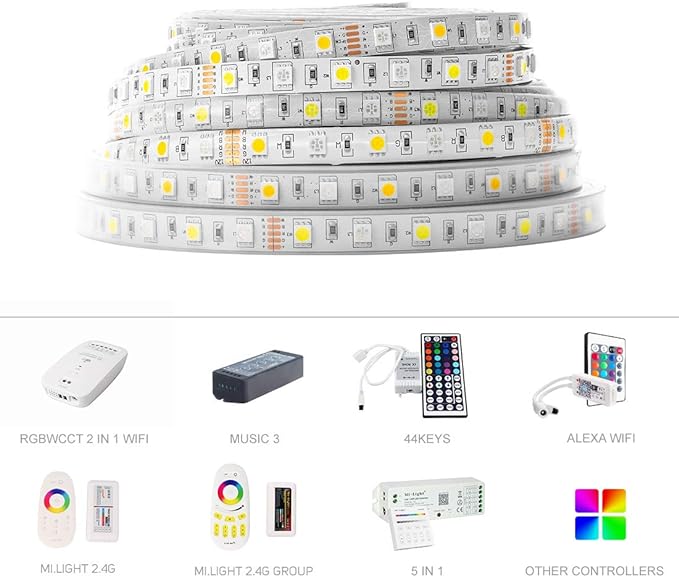 BTF-LIGHTING 5050 RGBW RGB+Cool White(6000K-7000K) 150RGB+150White LED Tape Light 5m 16.4ft 60LED/m Multi-Colored IP30 10mm Width FPCB DC12V for Bedroom Home Decoration(No Adapter or Controller)