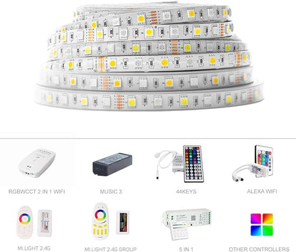 BTF-LIGHTING 5050 RGBW RGB+Cool White(6000K-7000K) 150RGB+150White LED Tape Light 5m 16.4ft 60LED/m Multi-Colored IP30 10mm Width FPCB DC12V for Bedroom Home Decoration(No Adapter or Controller)