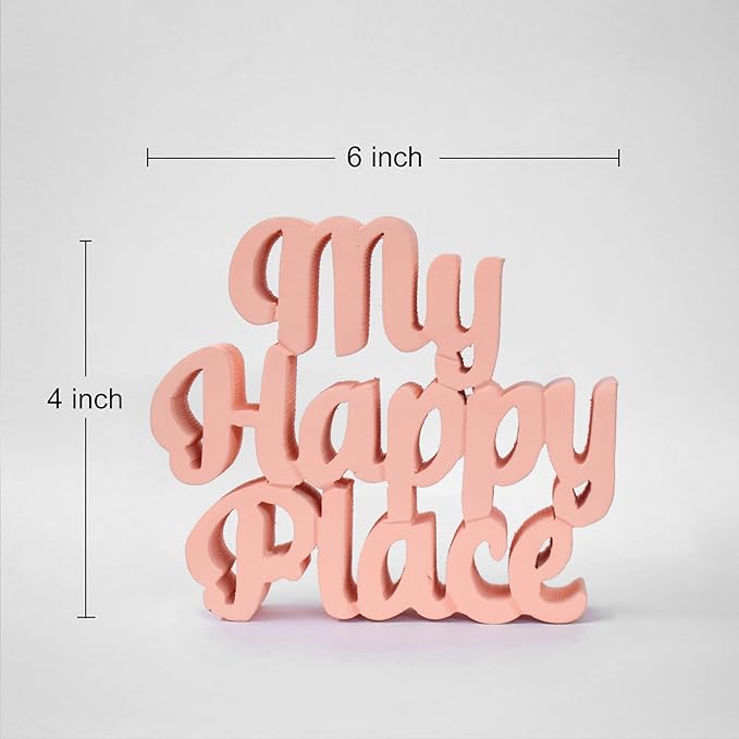 My Happy Place Peach Aesthetic Table Decor - Home, Office Desk, Shelf. Quirky Room Decoration Showpiece, Birthdays, Corporate Gifts, and Inspirational Wall Decor.