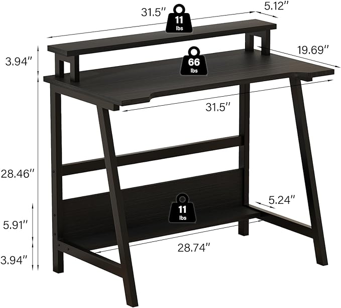 Computer Home Office Desk, 31.5" Desk for Small Spaces with Storage Shelf,Small Computer Desk with Monitor and Bookshelf, Modern Simple Style Laptop Desk