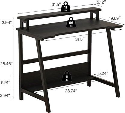 Computer Home Office Desk, 31.5" Desk for Small Spaces with Storage Shelf,Small Computer Desk with Monitor and Bookshelf, Modern Simple Style Laptop Desk
