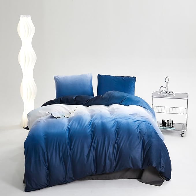 Wellboo Blue White Gradient Comforter California King Fluffy Blue Bedding Comforters Ocean Sea Blue Velvet Quilts Cal King Modern White and Sky Blue Gradient Flannel Bed Watercolor Fuzzy Plush Quilts