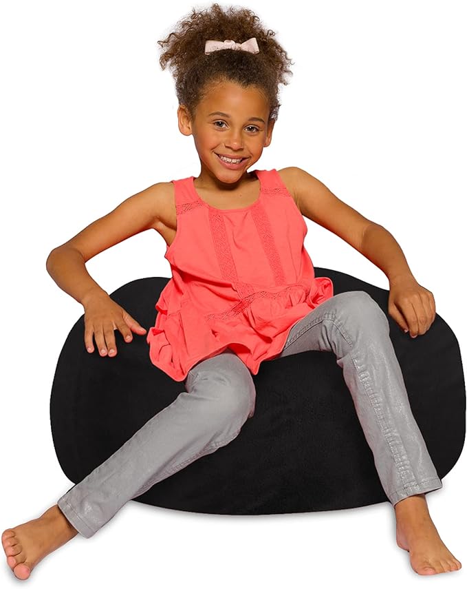 Posh Creations Bean Bag Chair for Kids, Teens, and Adults Includes Removable and Machine Washable Cover, Soft Faux Rabbit Fur - Black, 27in - Medium