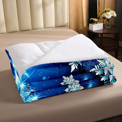 Feelyou Girls Christmas Tree Comforter Set Blue Xmas Theme Comforter Twin Chic Winter Snowflake Bedding Set for Girls Daughter Bedroom Decor Soft Girly Glitter Quilted Duvet Winter Warm Bedding