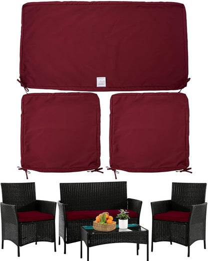 ClawsCover 3Pack Outdoor Seat Cushions Replacement Covers Fit for 4 Pieces Wicker Rattan Furniture Patio Conversation Set Loveseat Chair,38x19x2,19x19x2,Burgundy-Large (Include Cover Only)