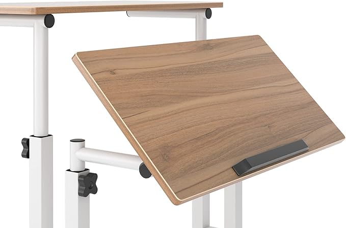 sogesfurniture Mobile Standing Desk Laptop Workstation on Wheels, Adjustable Computer Desk for Standing or Sitting, Oak 101-OK