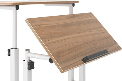 sogesfurniture Mobile Standing Desk Laptop Workstation on Wheels, Adjustable Computer Desk for Standing or Sitting, Oak 101-OK