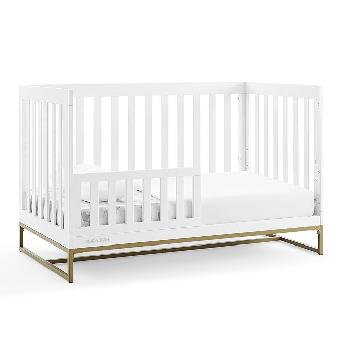 Delta Children Jade 4-in-1 Convertible Crib - Greenguard Gold Certified, Bianca White/Bronze