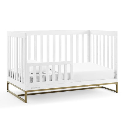 Delta Children Jade 4-in-1 Convertible Crib - Greenguard Gold Certified, Bianca White/Bronze