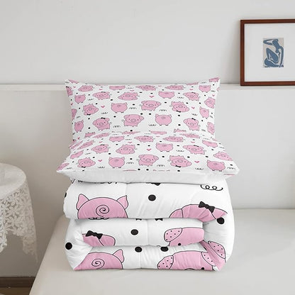 Erosebridal Pink Pig Comforter Set for Girls Kawaii Room Decor Twin,Cute Pigs Bedding Set for Kids Boys Children Farm Animal Quilted Duvet Sets Cartoom Style Soft Lightweight Down Comforter 2 Pcs